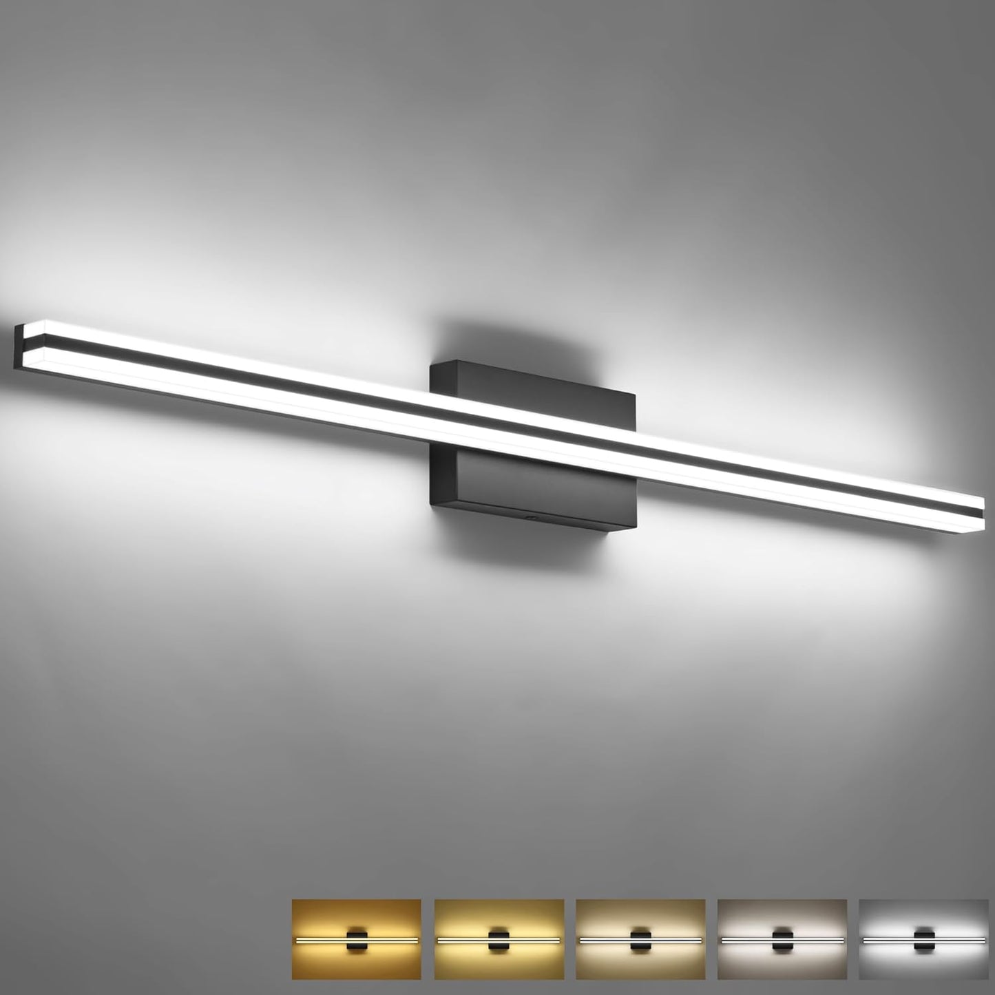 SOLFART Bathroom Light Fixtures Over Mirror 24 Inch Brushed Nickel Modern Vanity Light 5CCT Adjustable Brightness LED Mirror Light Fixture Anti-Glare Lighting Wide Illumination