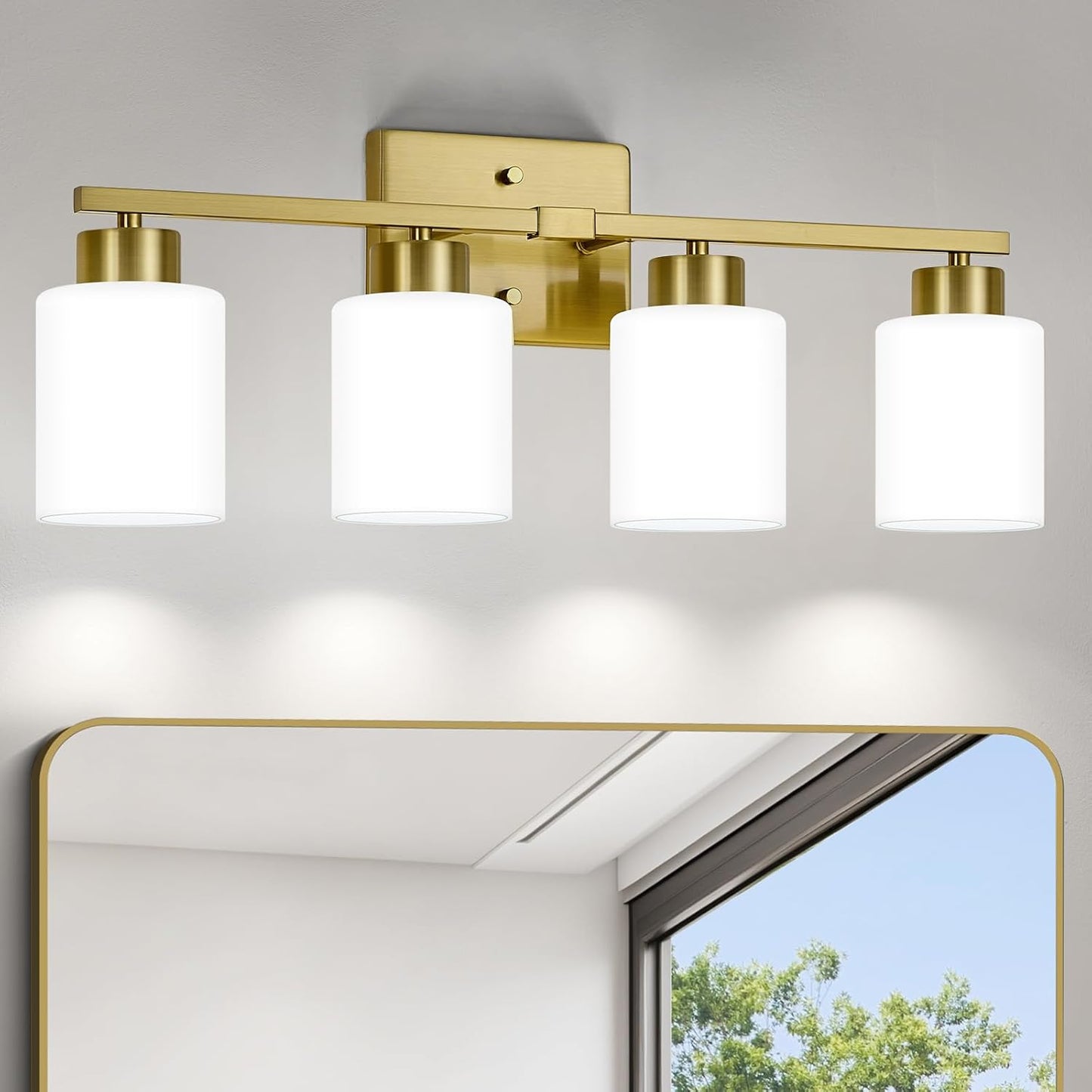Brushed Nickel Bathroom Light Fixtures, 3-Light Modern Vanity Light Over Mirror, Wall Sconces with Milky White Frosted Glass Shades, E26 Socket (Bulbs Not Included)