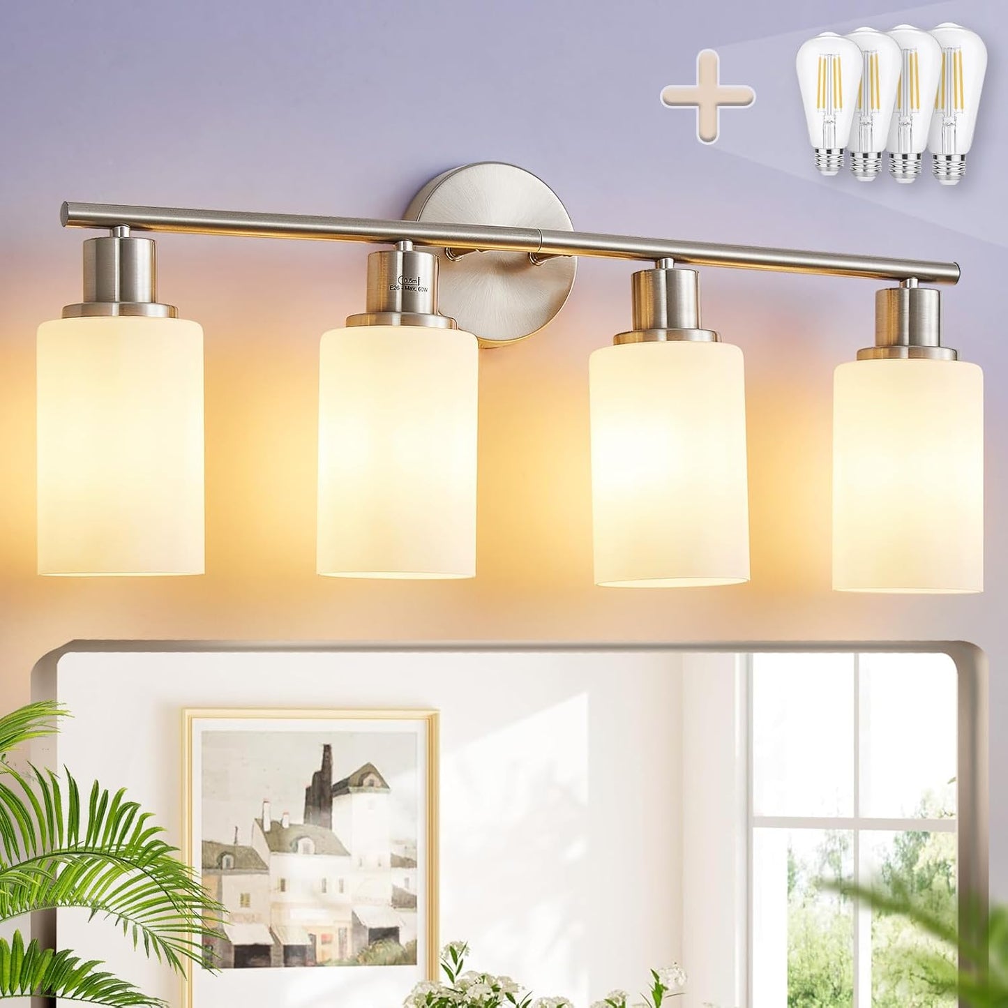 DLLT 3-Light Bathroom Light Fixtures: Black Modern Vanity Lights with 3 E26 Bulbs Base - Clear Glass Shade Bathroom Wall Lamp for Mirror Kitchen Living Room - 2 Packs