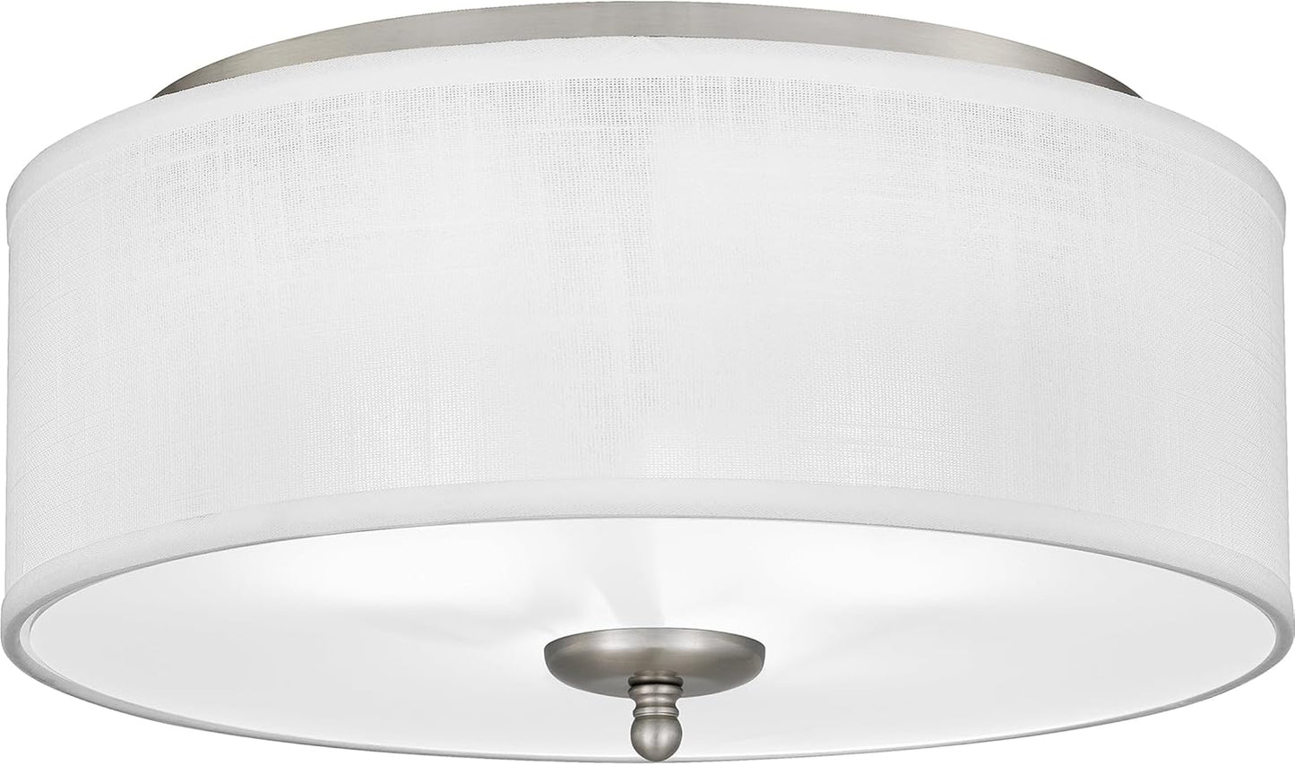 Quoizel Blanche 3-Light Round Flush Mount Ceiling Light, 16" Drum Light, Beige Fabric Shade & Matte Black Canopy, Transitional Close to Ceiling Light Fixtures for Home, Kitchen or Office Lighting