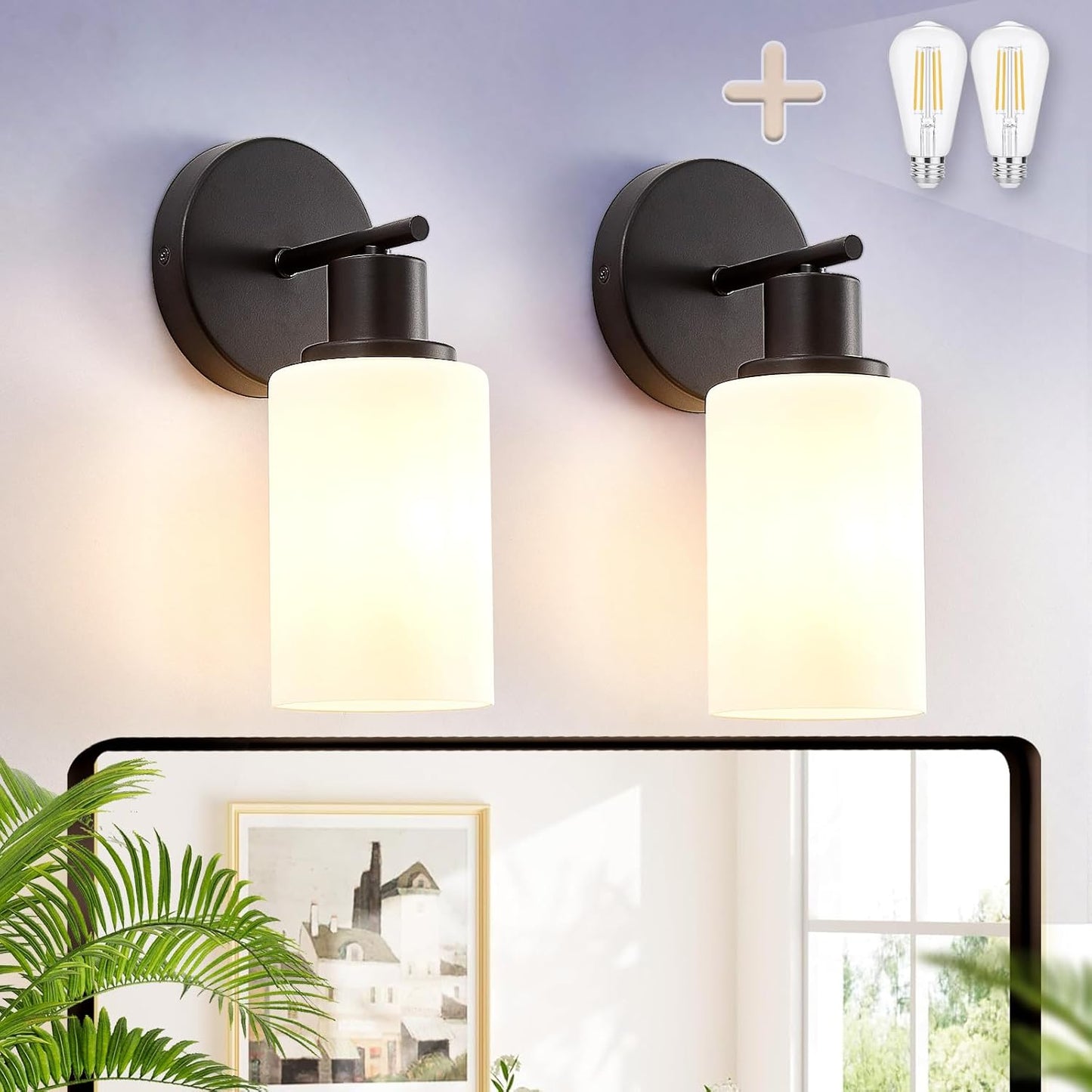 DLLT 3-Light Bathroom Light Fixtures: Black Modern Vanity Lights with 3 E26 Bulbs Base - Clear Glass Shade Bathroom Wall Lamp for Mirror Kitchen Living Room - 2 Packs