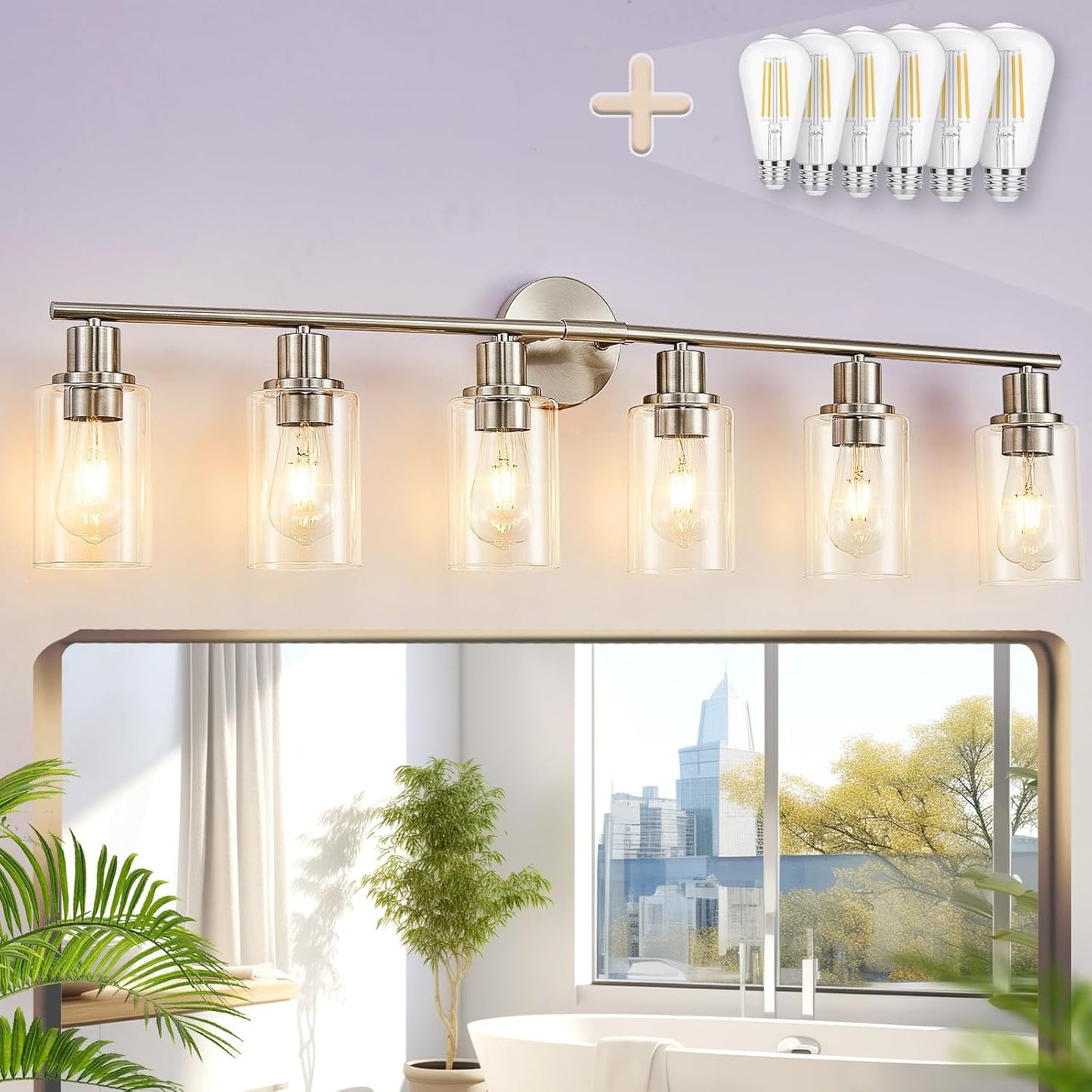 DLLT 3-Light Bathroom Light Fixtures: Black Modern Vanity Lights with 3 E26 Bulbs Base - Clear Glass Shade Bathroom Wall Lamp for Mirror Kitchen Living Room - 2 Packs