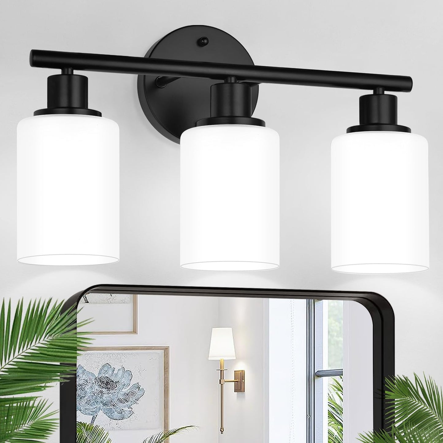 3-Light Bathroom Light Fixtures, 17.23" Black Modern Vanity Lights with Clear Glass Shade, Bathroom Wall Lamp for Mirror Kitchen Living Room Hallway Cabinet Porch