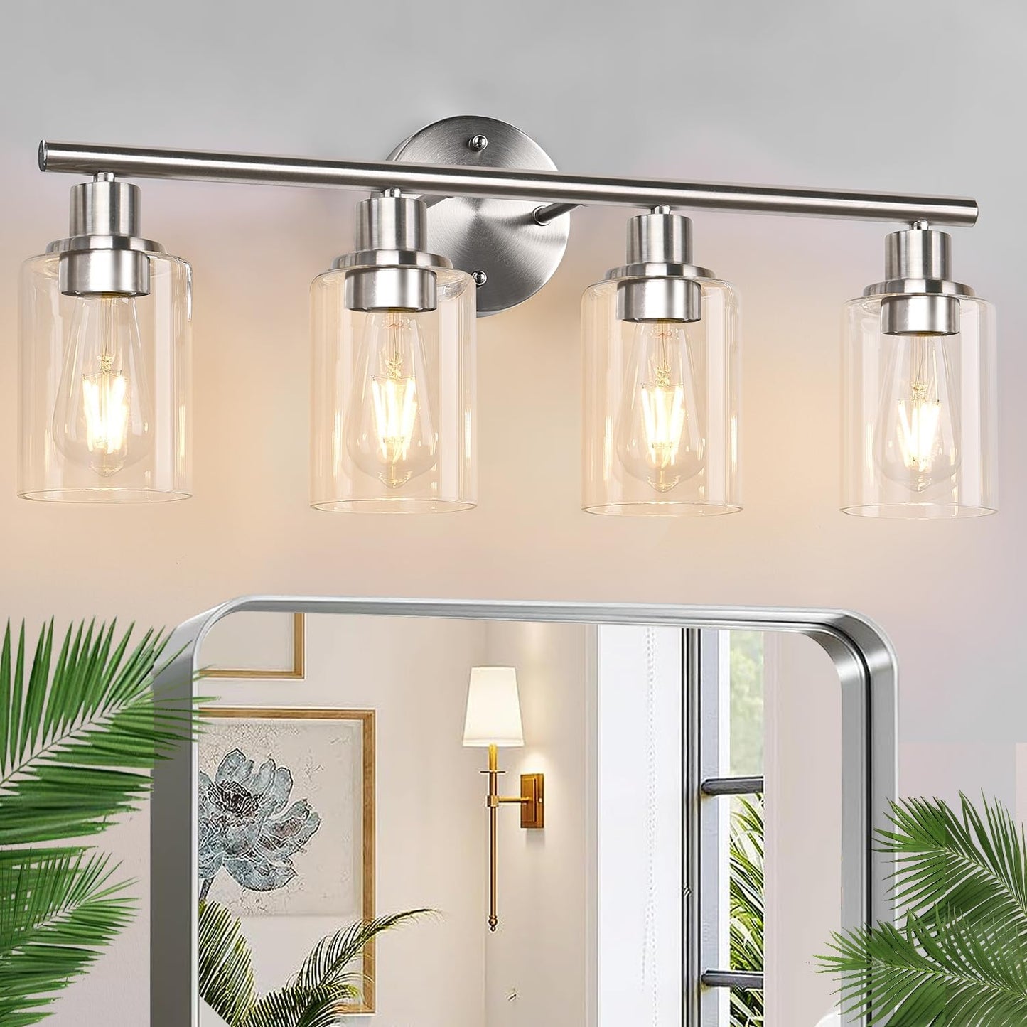 3-Light Bathroom Light Fixtures, 17.23" Black Modern Vanity Lights with Clear Glass Shade, Bathroom Wall Lamp for Mirror Kitchen Living Room Hallway Cabinet Porch