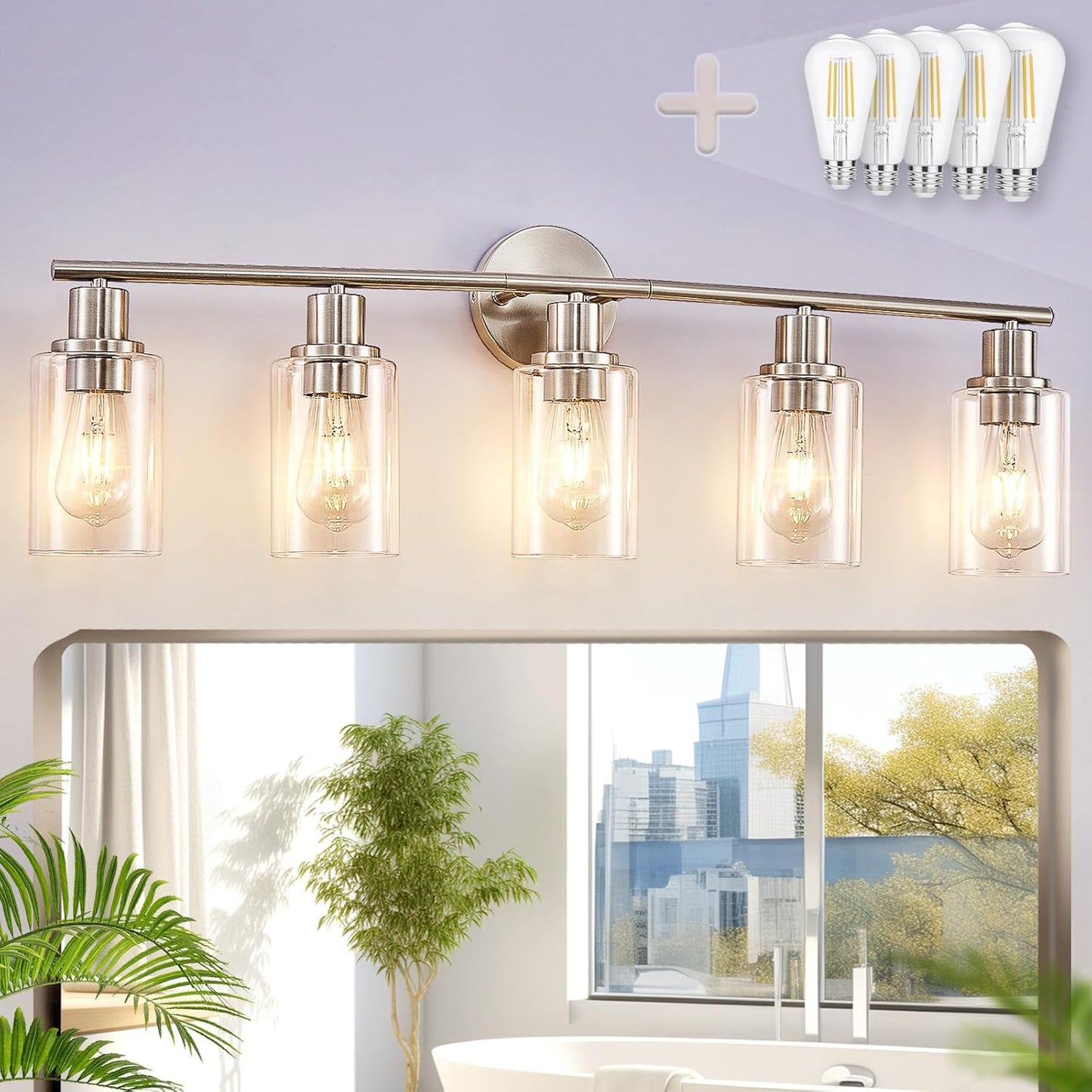 DLLT 3-Light Bathroom Light Fixtures: Black Modern Vanity Lights with 3 E26 Bulbs Base - Clear Glass Shade Bathroom Wall Lamp for Mirror Kitchen Living Room - 2 Packs