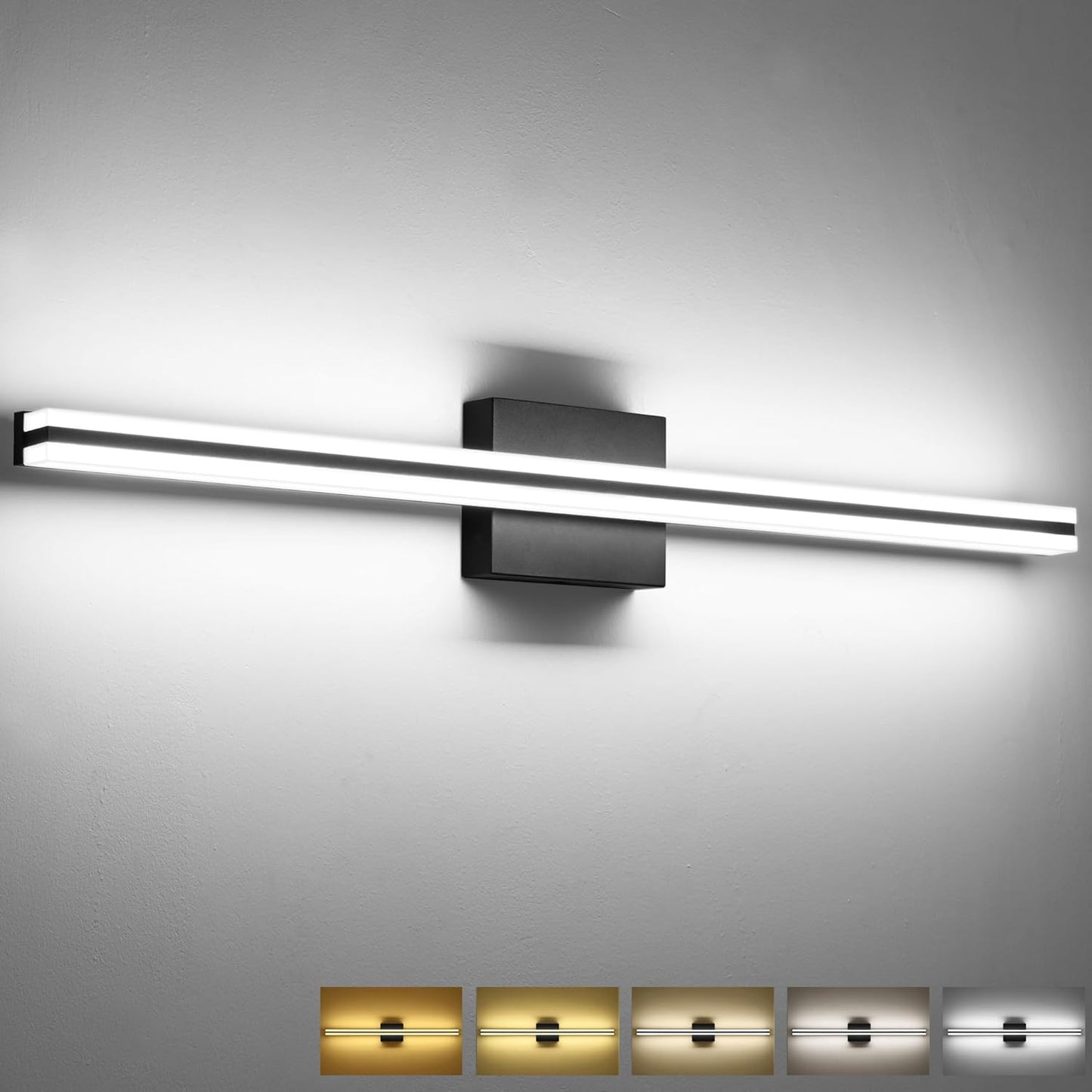 SOLFART Bathroom Light Fixtures Over Mirror 24 Inch Brushed Nickel Modern Vanity Light 5CCT Adjustable Brightness LED Mirror Light Fixture Anti-Glare Lighting Wide Illumination