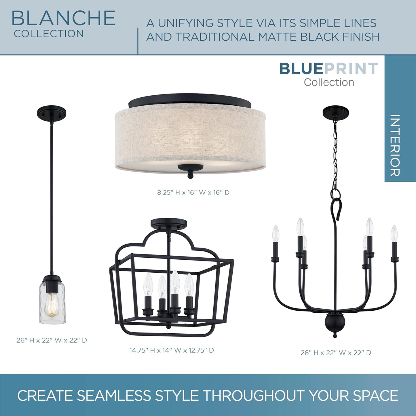 Quoizel Blanche 3-Light Round Flush Mount Ceiling Light, 16" Drum Light, Beige Fabric Shade & Matte Black Canopy, Transitional Close to Ceiling Light Fixtures for Home, Kitchen or Office Lighting