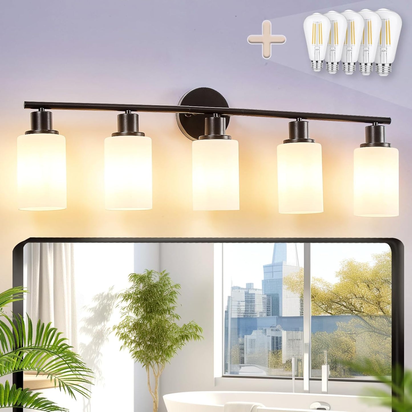 DLLT 3-Light Bathroom Light Fixtures: Black Modern Vanity Lights with 3 E26 Bulbs Base - Clear Glass Shade Bathroom Wall Lamp for Mirror Kitchen Living Room - 2 Packs