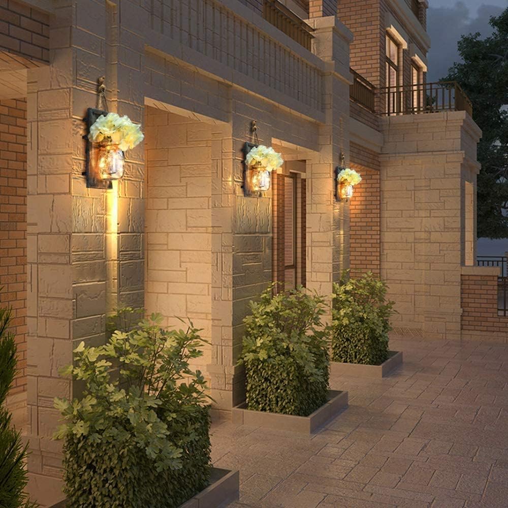 Lightess Mason Jar Wall Lights with Remote Control, Rustic Bedroom Wall Decor, Hanging Battery Powered Jar Sconce with LED Fairy Lights for Farmhouse Decor, SYA11 (Set of 2)