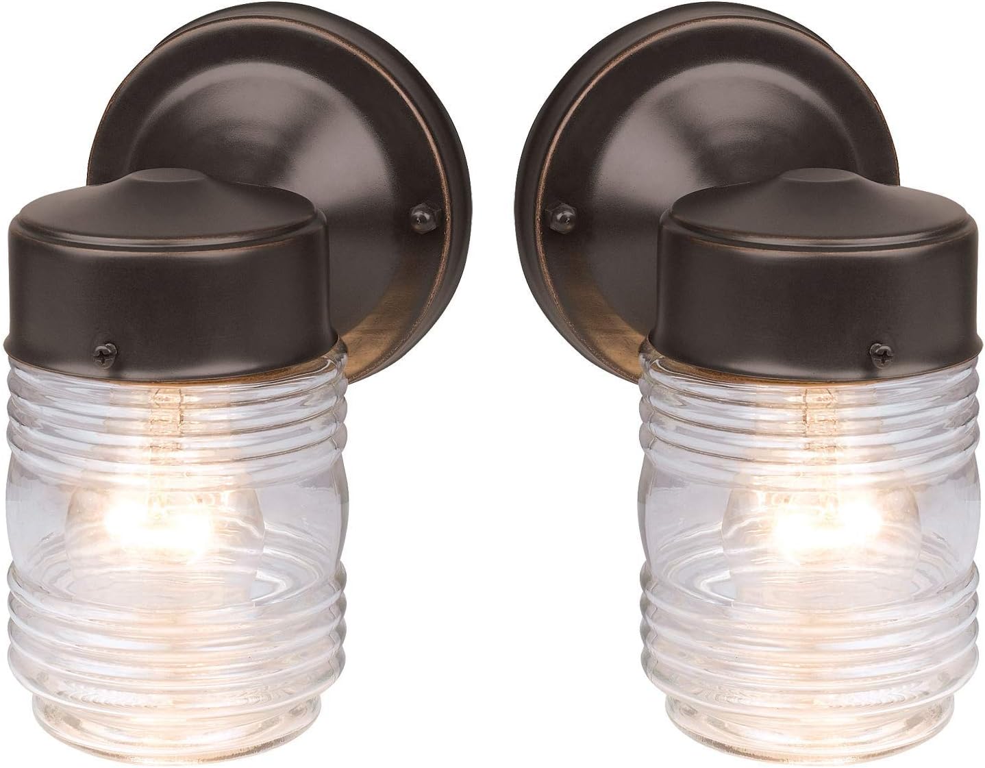 Design House 587311 Jelly Jar Classic 1-Light 2-Pack Indoor/Outdoor Wall Light with Clear Ribbed Glass for Entryway Porch Patio, Oil Rubbed Bronze
