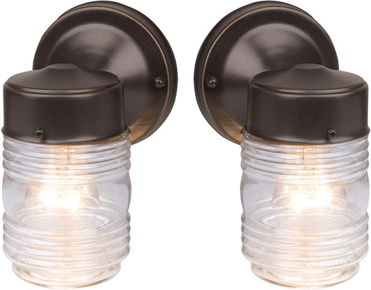 Design House 587311 Jelly Jar Classic 1-Light 2-Pack Indoor/Outdoor Wall Light with Clear Ribbed Glass for Entryway Porch Patio, Oil Rubbed Bronze