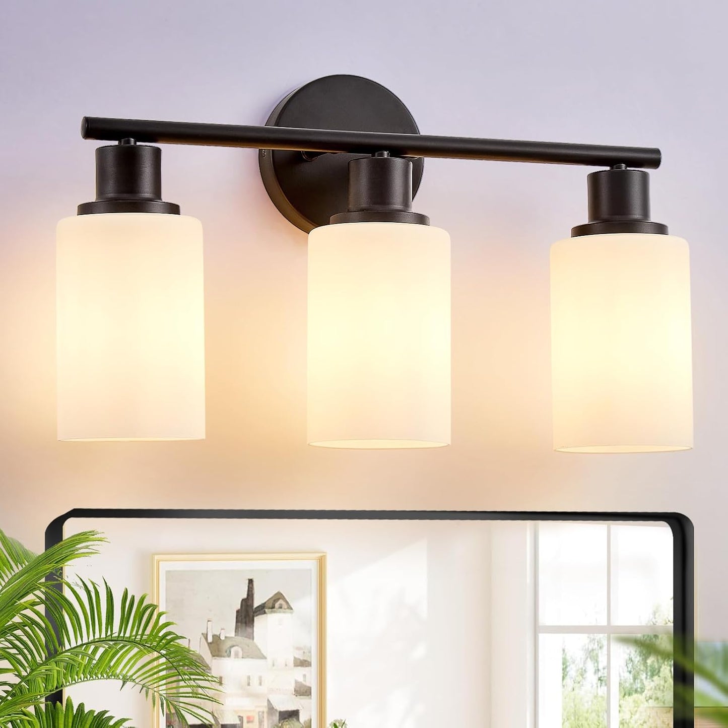 DLLT 3-Light Bathroom Light Fixtures: Black Modern Vanity Lights with 3 E26 Bulbs Base - Clear Glass Shade Bathroom Wall Lamp for Mirror Kitchen Living Room - 2 Packs