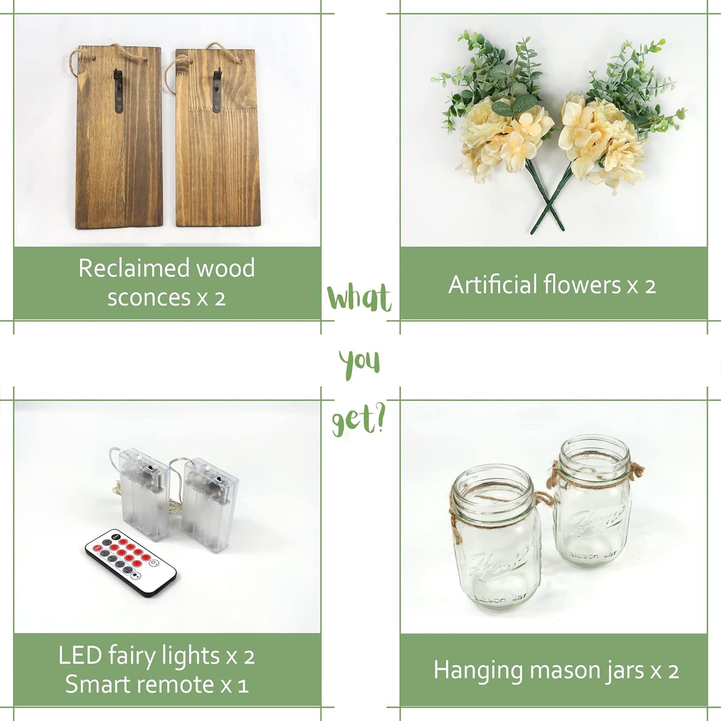 Besuerte Farmhouse Wall Decor for Living Room Rustic Mason Jar Wall Sconces Set of 2 for Home Living Room Bedroom Decorations with Rose Bouquet Flowers and Remote LED Fairy Lights (Large Jacobean)