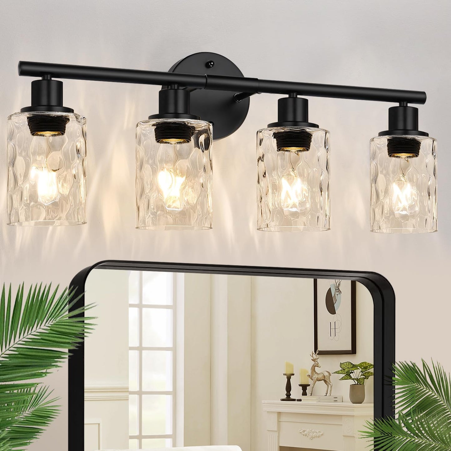 3-Light Bathroom Light Fixtures, 17.23" Black Modern Vanity Lights with Clear Glass Shade, Bathroom Wall Lamp for Mirror Kitchen Living Room Hallway Cabinet Porch