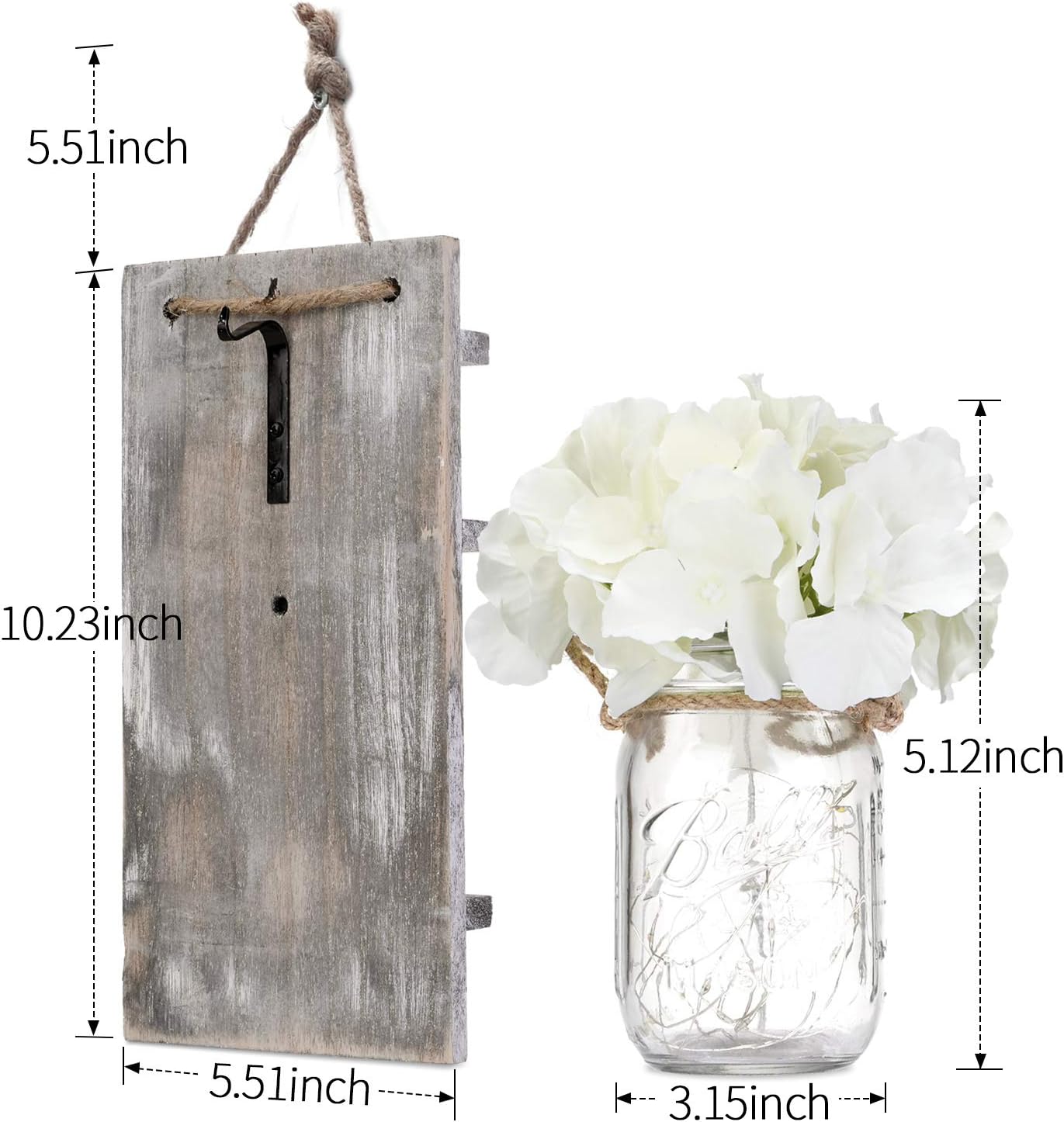 Lightess Mason Jar Wall Lights with Remote Control, Rustic Bedroom Wall Decor, Hanging Battery Powered Jar Sconce with LED Fairy Lights for Farmhouse Decor, SYA11 (Set of 2)