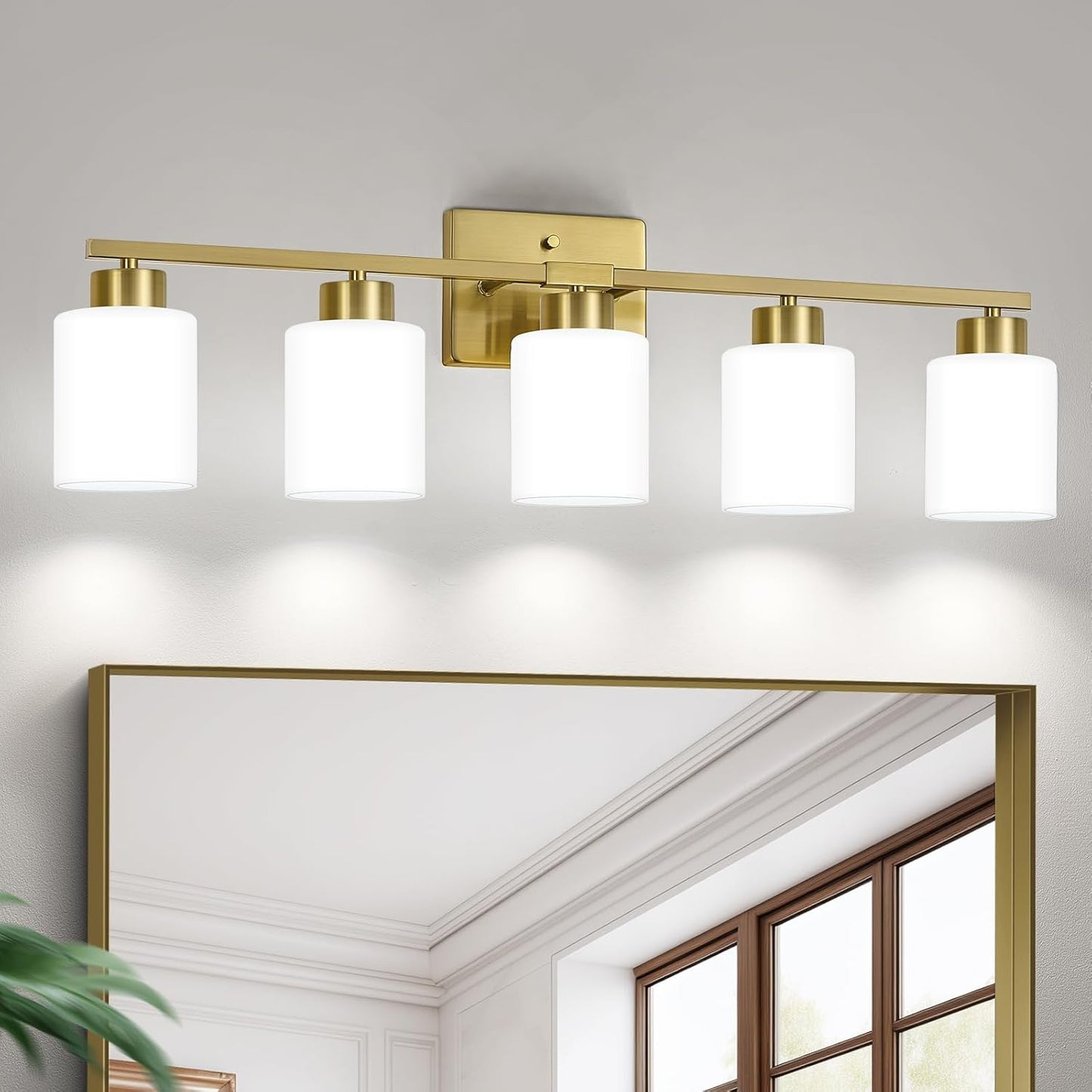 Brushed Nickel Bathroom Light Fixtures, 3-Light Modern Vanity Light Over Mirror, Wall Sconces with Milky White Frosted Glass Shades, E26 Socket (Bulbs Not Included)