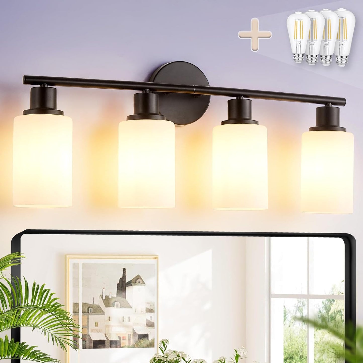 DLLT 3-Light Bathroom Light Fixtures: Black Modern Vanity Lights with 3 E26 Bulbs Base - Clear Glass Shade Bathroom Wall Lamp for Mirror Kitchen Living Room - 2 Packs