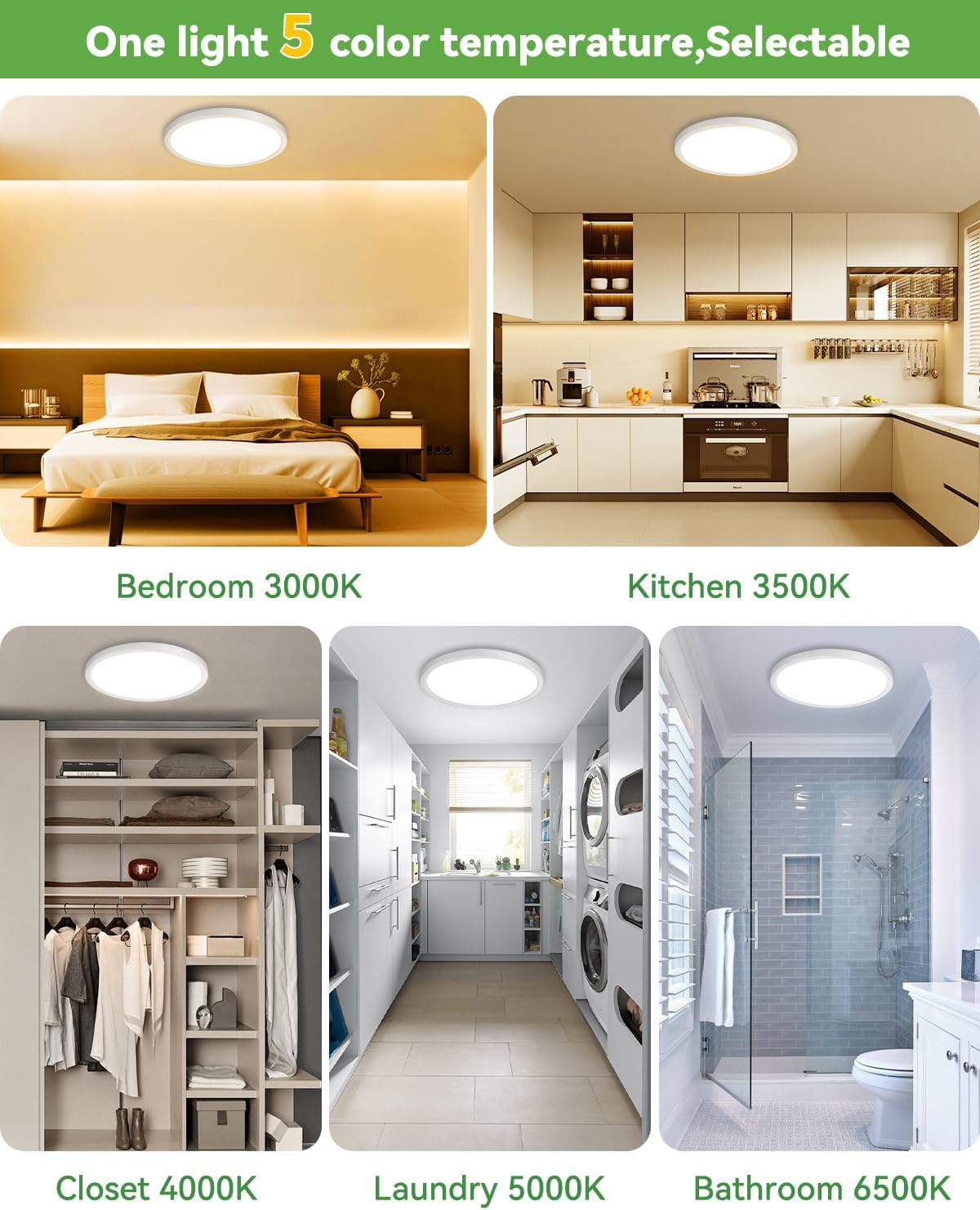 zemty 6Pack 12 Inch LED Flush Mount Ceiling Light, Super Slim 28W 3200lm LED Ceiling Light, 3 Color Temperature in One 3000k/4500k/6000K Round Light Fixture for Bedroom, Kitchen, Dining Room (White)