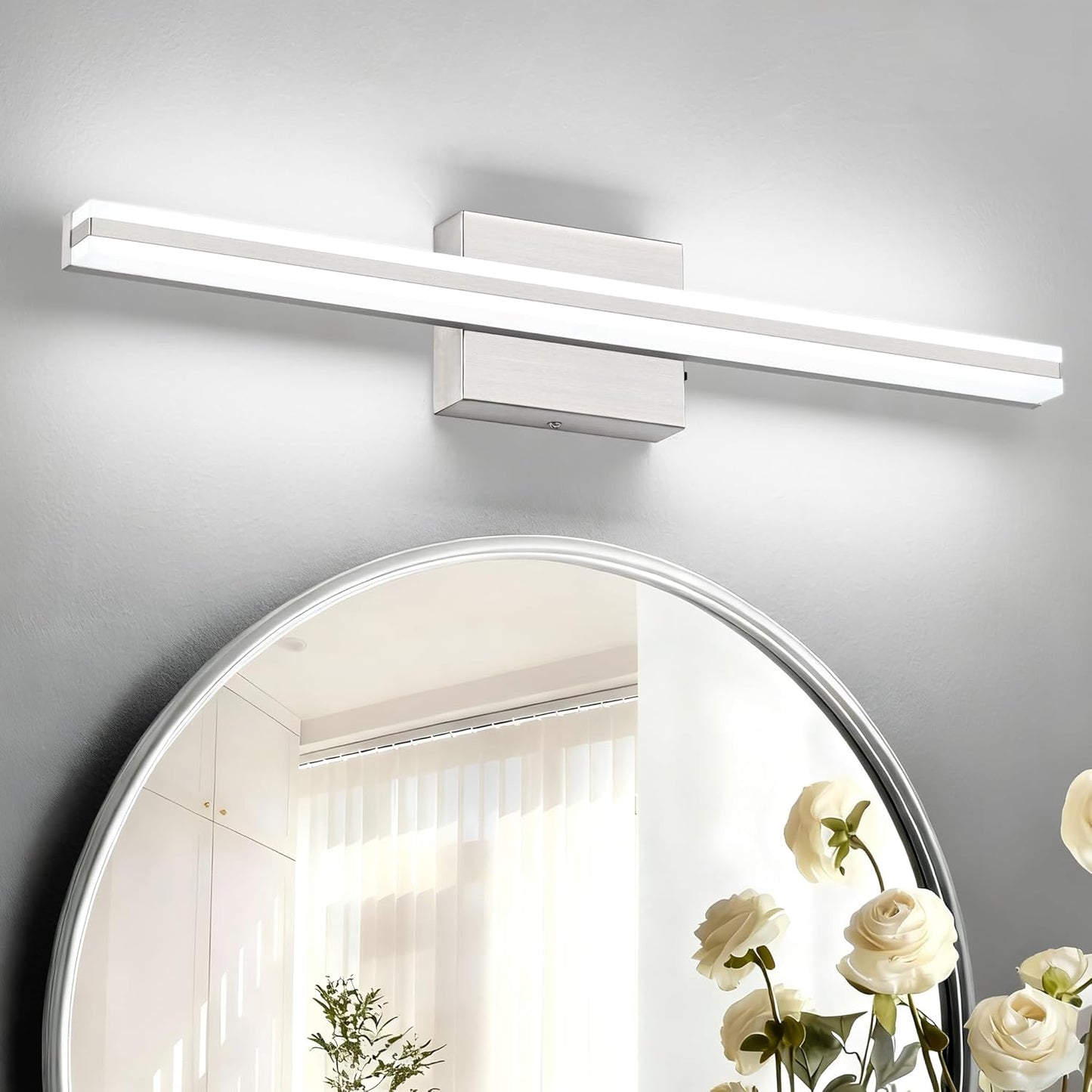 SOLFART Bathroom Light Fixtures Over Mirror 24 Inch Brushed Nickel Modern Vanity Light 5CCT Adjustable Brightness LED Mirror Light Fixture Anti-Glare Lighting Wide Illumination
