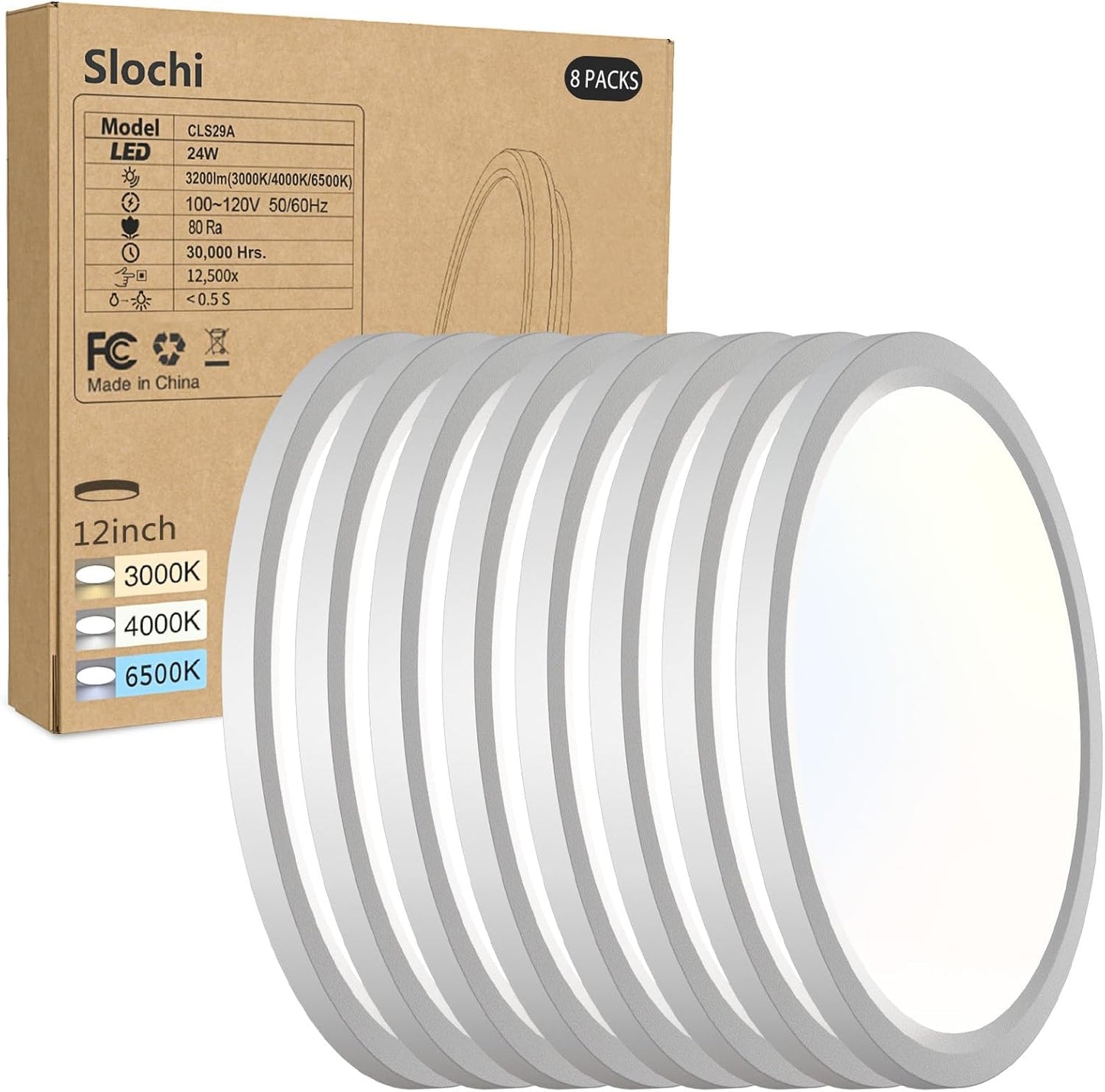 8PACK LED Flush Mount Ceiling Light Fixture, 3000K-4000K-6500K & 100W Equivalent Modern Kitchen Recessed Ceiling Lamp 15W 1500Lm 7.5 Inch Closet Round Surface for Bathroom Laundry Bedroom Hallway