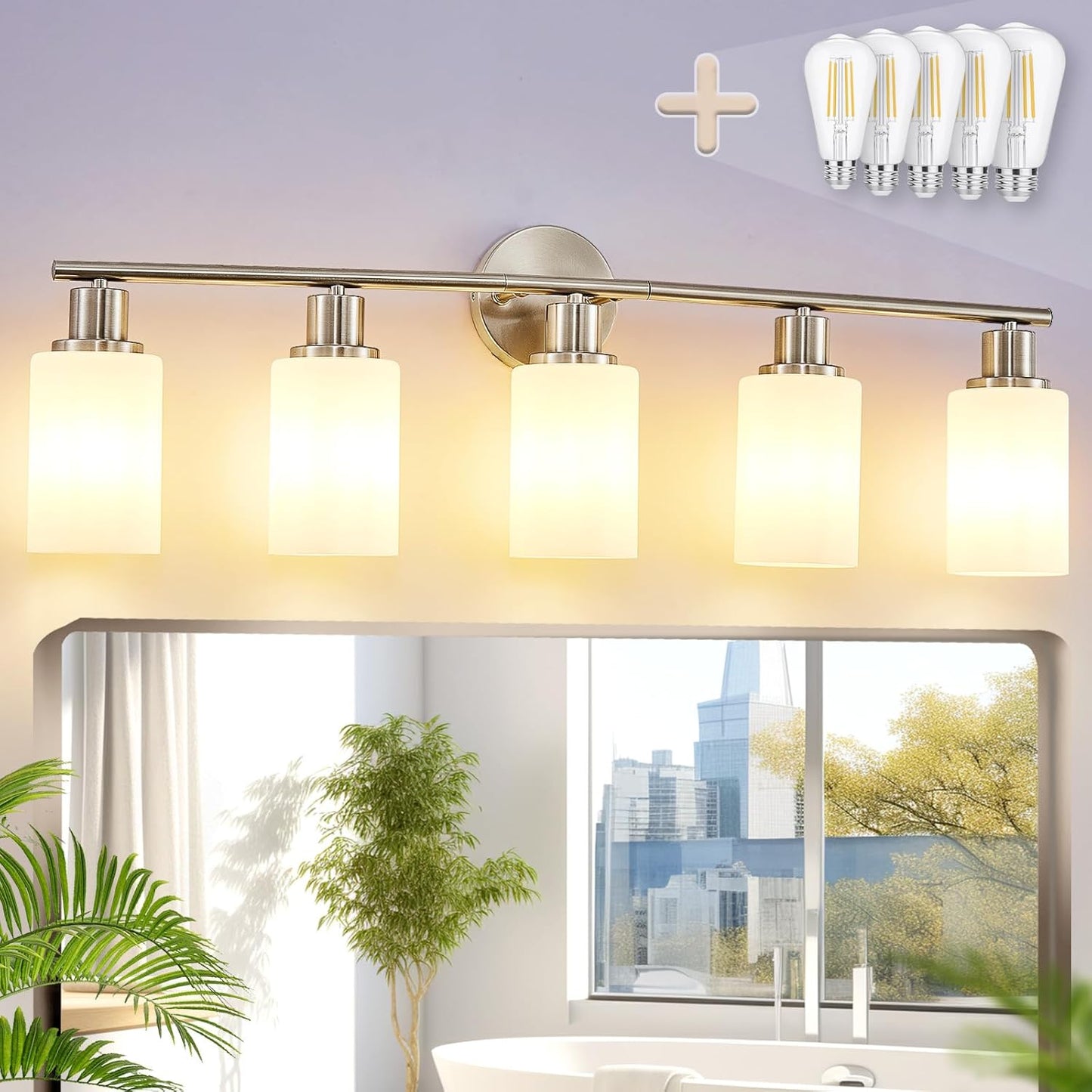 DLLT 3-Light Bathroom Light Fixtures: Black Modern Vanity Lights with 3 E26 Bulbs Base - Clear Glass Shade Bathroom Wall Lamp for Mirror Kitchen Living Room - 2 Packs
