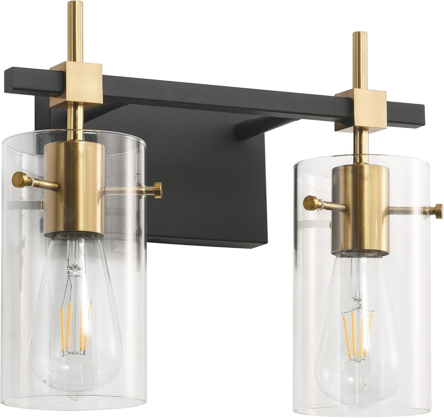 SOLFART Vintage Vanity Lights Bathroom Light Fixture Over Mirror for Bath Glass Shade Light Black and Brass Modern Style 3 Lights