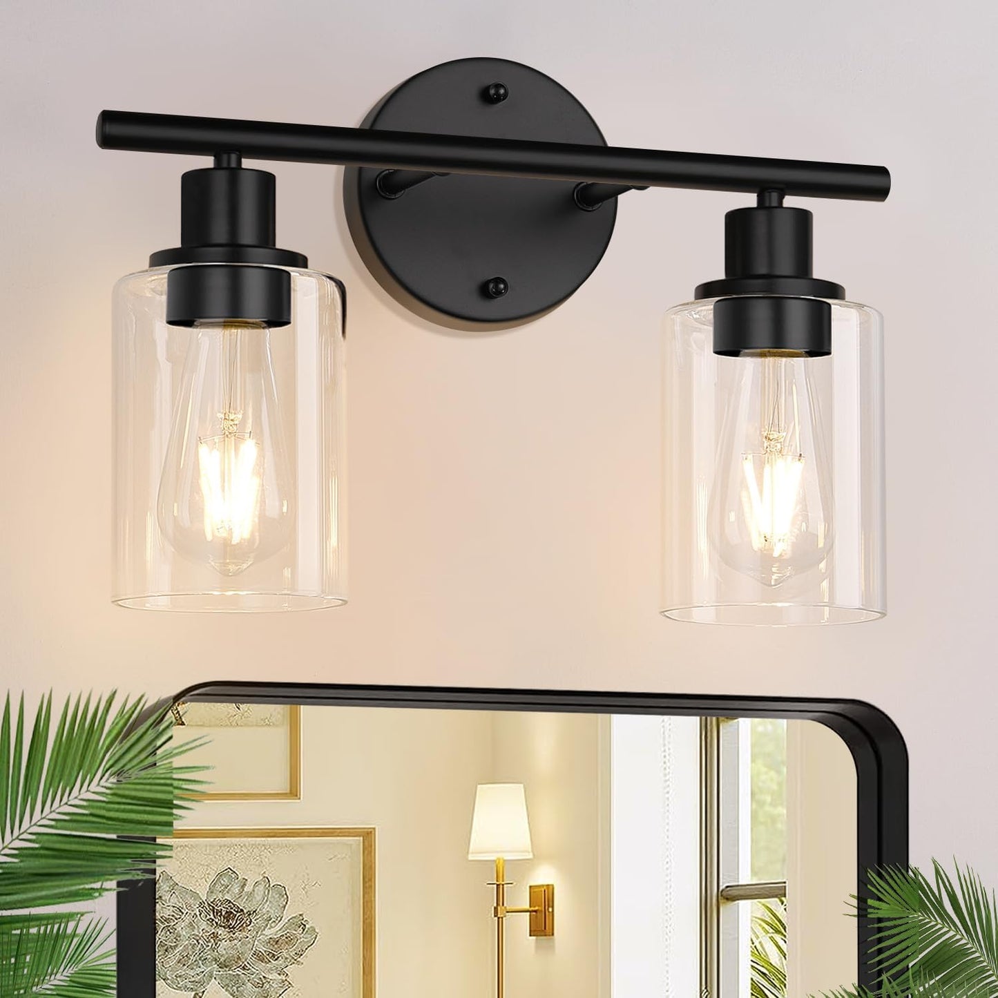 3-Light Bathroom Light Fixtures, 17.23" Black Modern Vanity Lights with Clear Glass Shade, Bathroom Wall Lamp for Mirror Kitchen Living Room Hallway Cabinet Porch