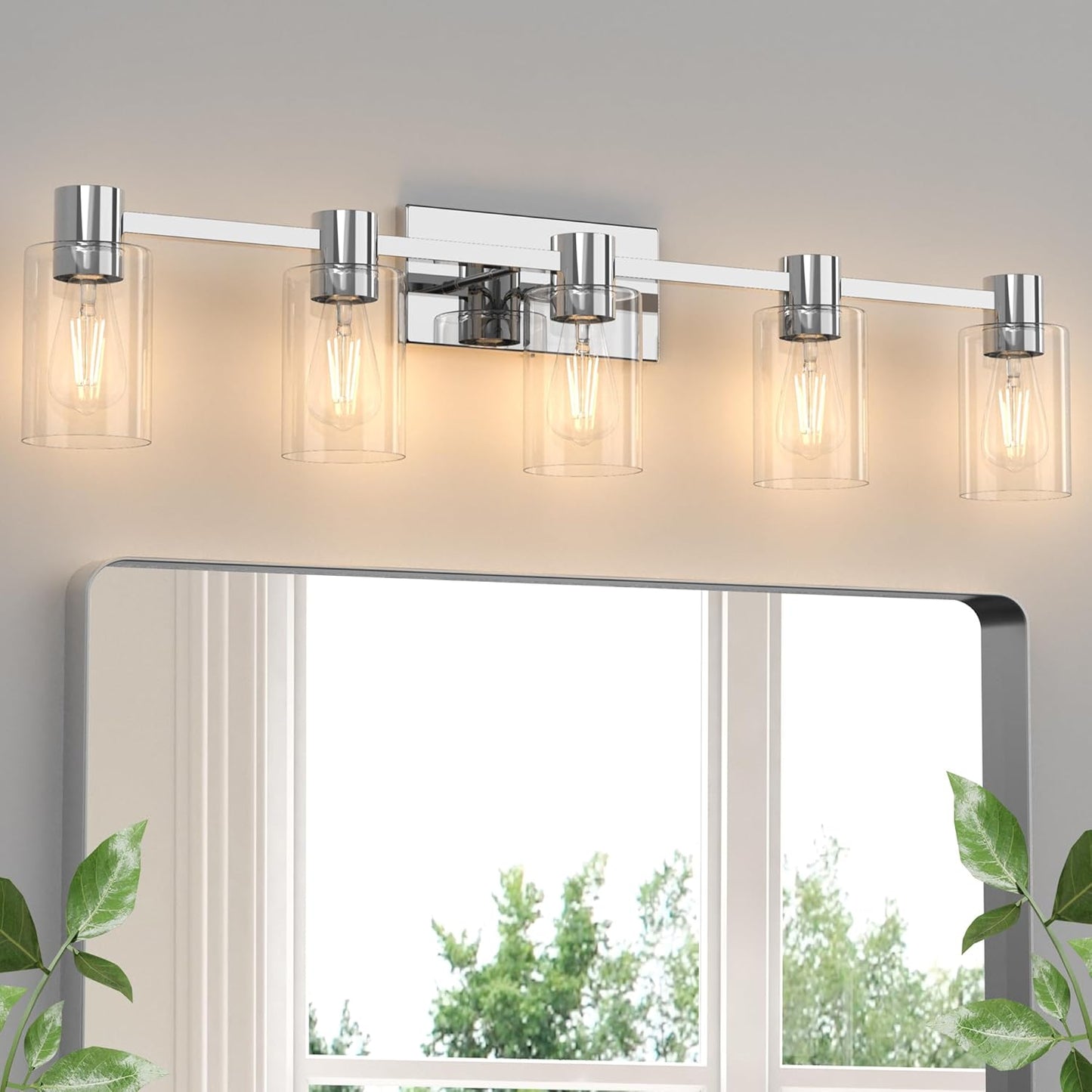 4-Light Modern Vanity Light Fixtures Over Mirror, Matte Black Bathroom Light Fixtures, Vanity Lights, Wall Sconce with Clear Glass Shade for Bathroom, E26 Base