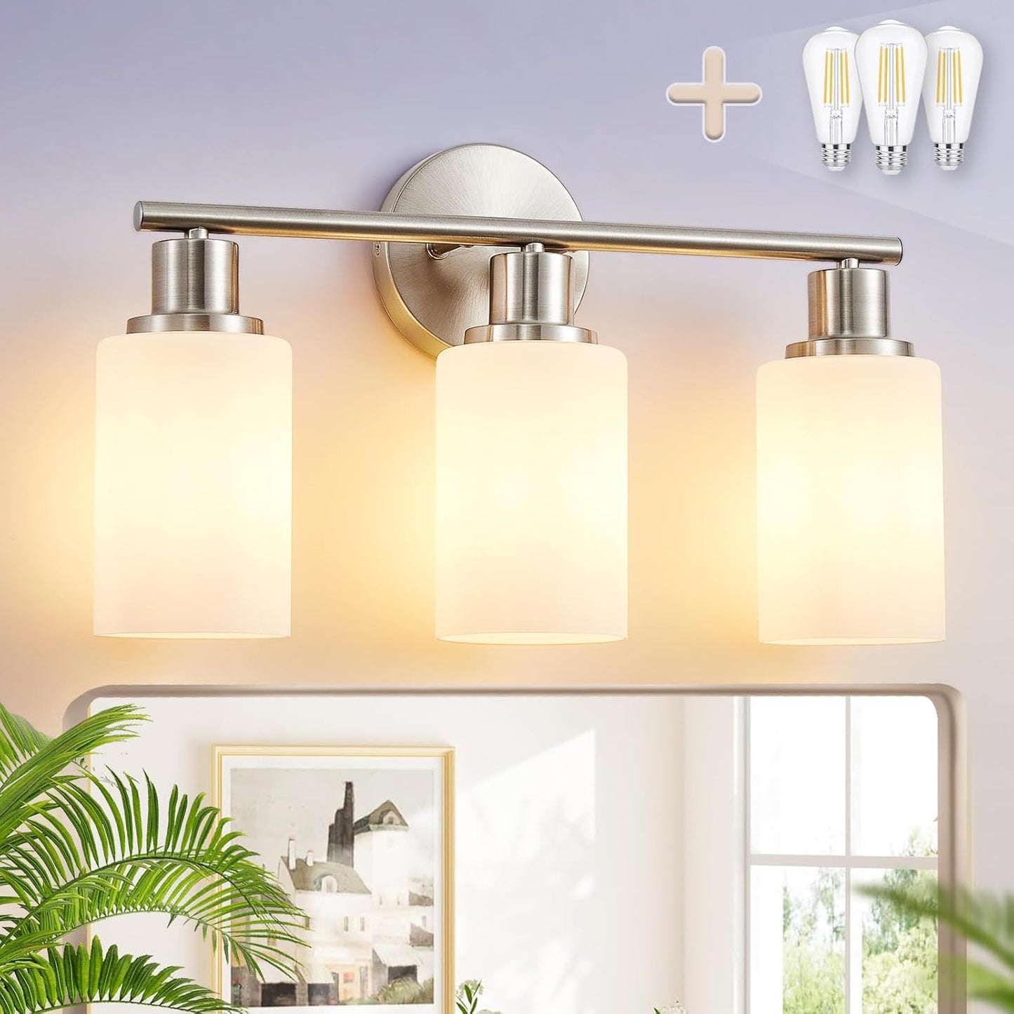 DLLT 3-Light Bathroom Light Fixtures: Black Modern Vanity Lights with 3 E26 Bulbs Base - Clear Glass Shade Bathroom Wall Lamp for Mirror Kitchen Living Room - 2 Packs