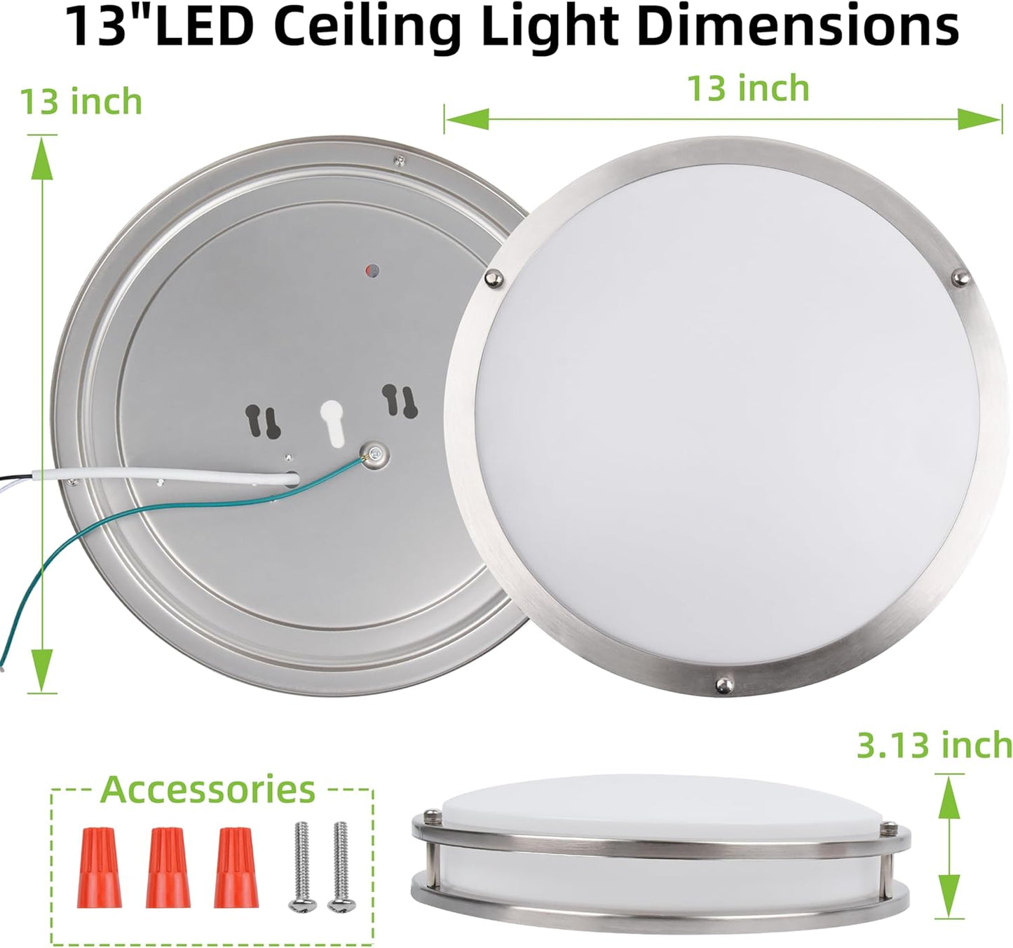 13 inch Flush Mount LED Ceiling Light Fixture, 2700K/3000K/3500K/4000K/5000K Adjustable Ceiling Lights, Brushed Nickel Saturn Dimmable Lighting for Bathroom Kitchen or Stairwell, ETL Listed - 2 Pack