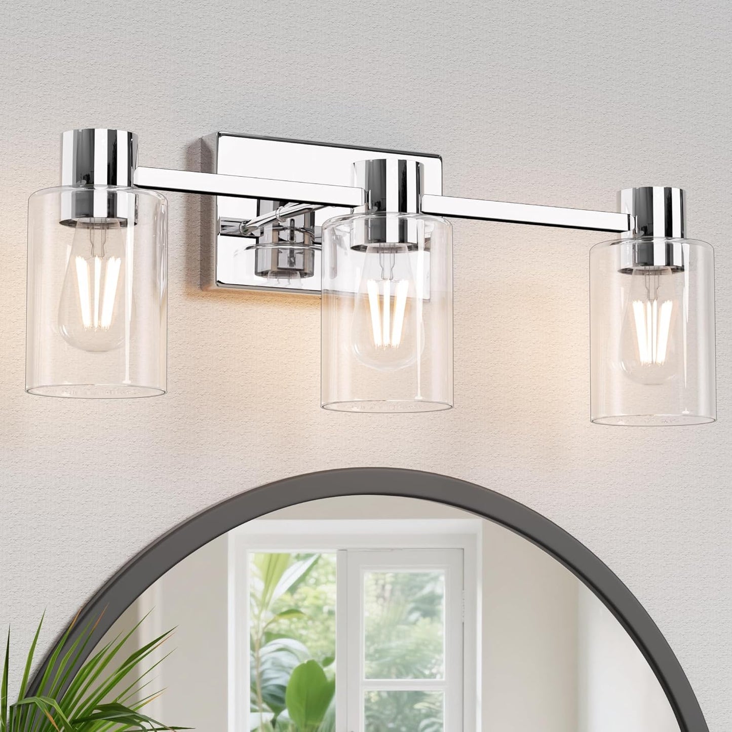 4-Light Modern Vanity Light Fixtures Over Mirror, Matte Black Bathroom Light Fixtures, Vanity Lights, Wall Sconce with Clear Glass Shade for Bathroom, E26 Base