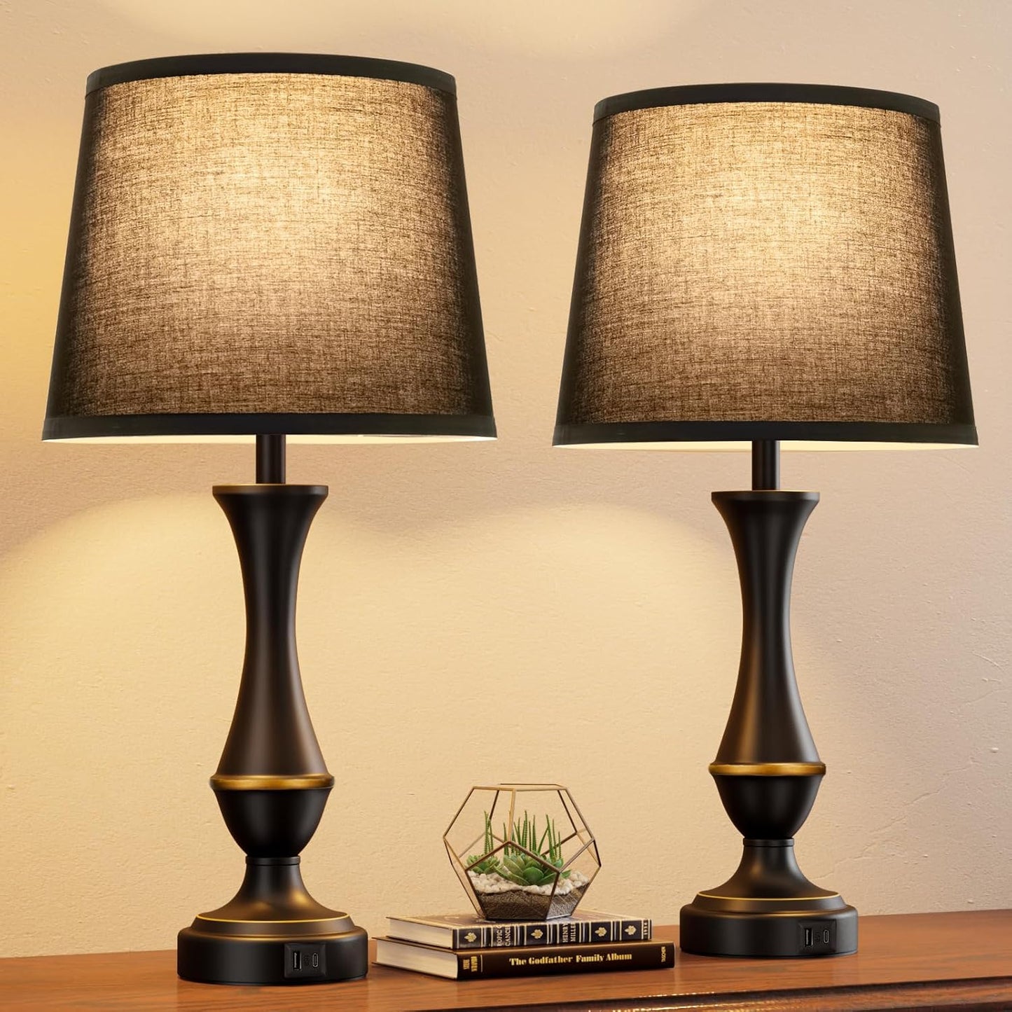 Seealle Upgraded Touch Lamps for Night Stands Set of 2 - Bedside Lamps with USB C+A, 3 Way Dimmable for Bedroom Living Room End Tables Office