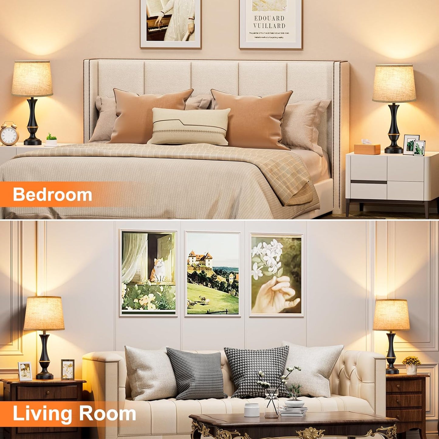 Seealle Upgraded Touch Lamps for Night Stands Set of 2 - Bedside Lamps with USB C+A, 3 Way Dimmable for Bedroom Living Room End Tables Office