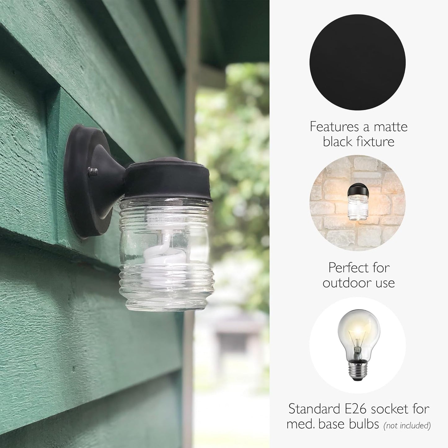 Design House 587311 Jelly Jar Classic 1-Light 2-Pack Indoor/Outdoor Wall Light with Clear Ribbed Glass for Entryway Porch Patio, Oil Rubbed Bronze